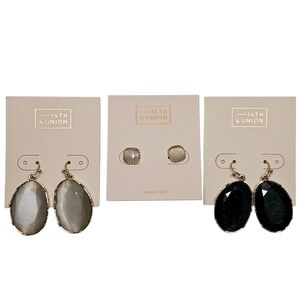 NWT Bundle 3-Pairs Nordstrom Rack 14th and Union Gold Tone Stone Inlay Earrings